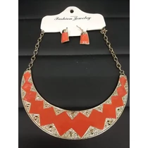 Necklace and earrings gold-orange